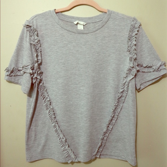 Grey T-Shirt With Ruffle Detailing - Picture 1 of 3